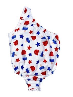 Baby Girls One-Shoulder Patriotic Red & Blue Popsicle Onesie